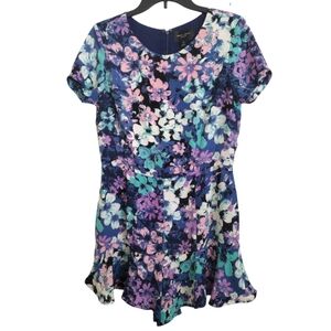 Romeo + Juliet Blue Purple Green Floral Ruffled Romper Size Medium